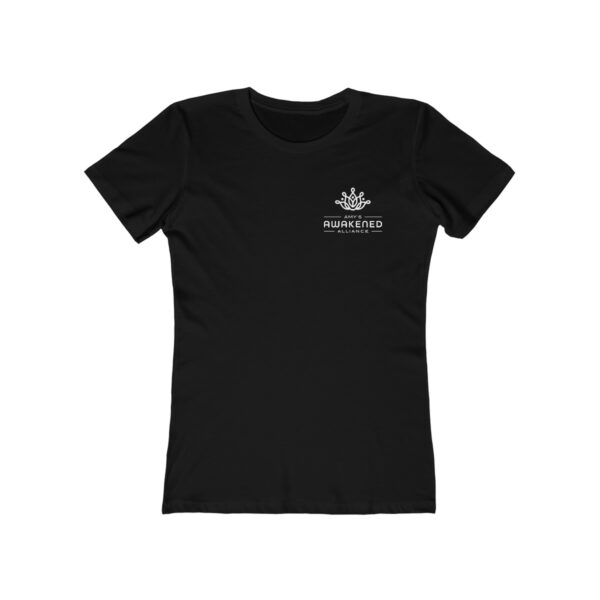 Awakened Alliance Women's Grey Distressed Logos Boyfriend Tee with back imprint - 6 colors - Image 3