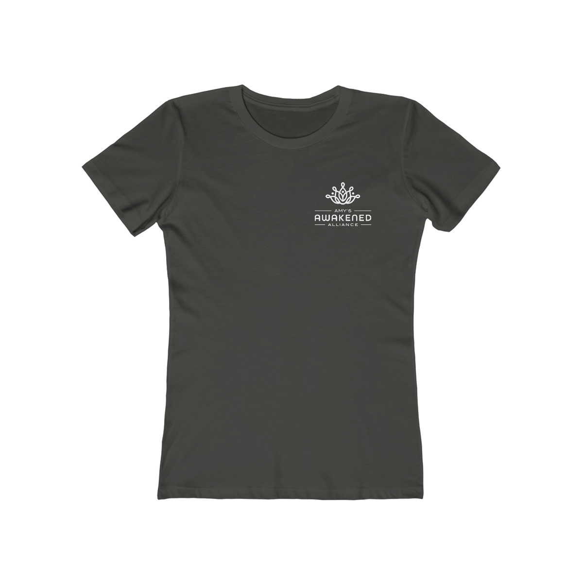 Awakened Alliance Women's Grey Distressed Logos Boyfriend Tee with back imprint - 6 colors