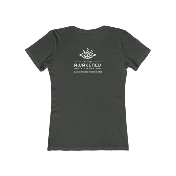 Awakened Alliance Women's Grey Distressed Logos Boyfriend Tee with back imprint - 6 colors - Image 2