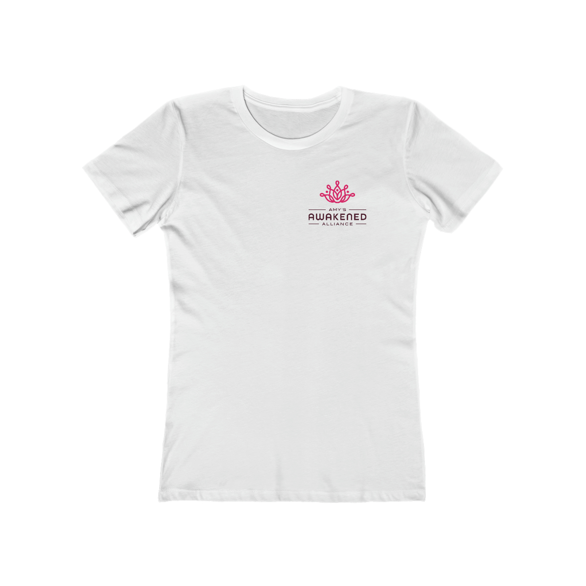 Awakened Alliance Women's White Boyfriend Logo Tee with Back Imprint