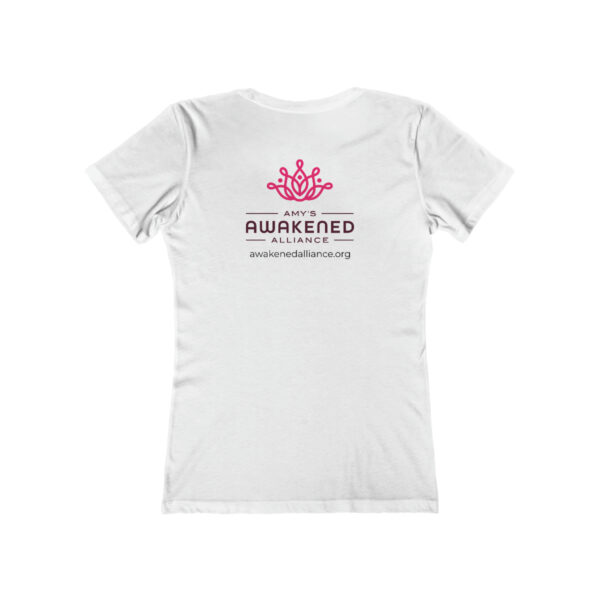 Awakened Alliance Women's White Boyfriend Logo Tee with Back Imprint - Image 2