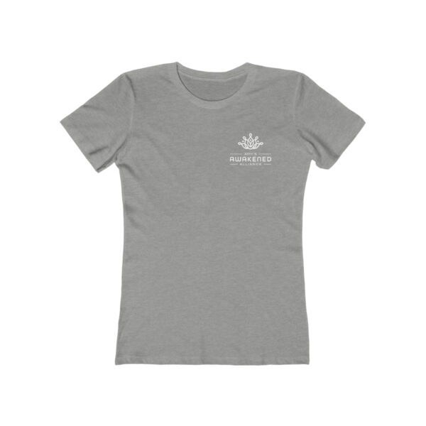 Awakened Alliance Women's Grey Distressed Logos Boyfriend Tee with back imprint - 6 colors - Image 5