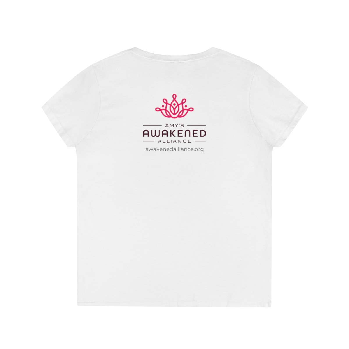 Awakened Alliance Women's White V-Neck Tee with Back Imprint - Image 3