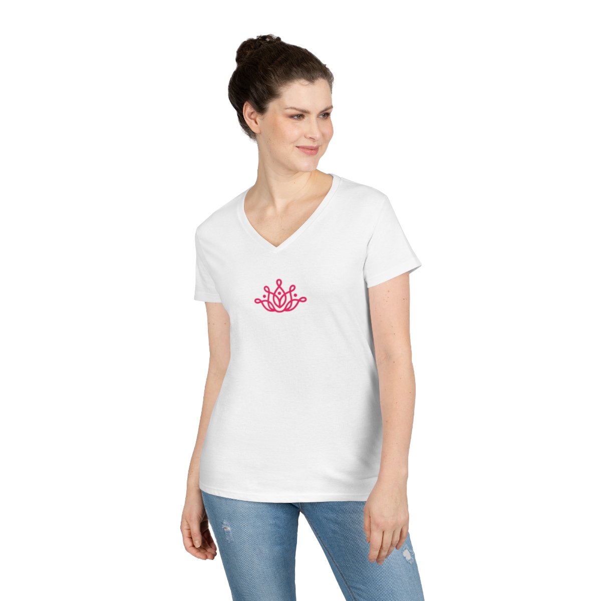 Awakened Alliance Women's White V-Neck Tee with Back Imprint